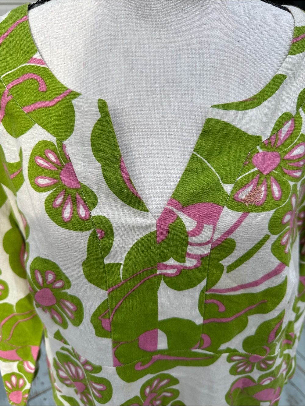 Boden Tropical Floral Print Linen Dress Size 14 Green Pink Coastal Vacation Cool - Picture 3 of 9